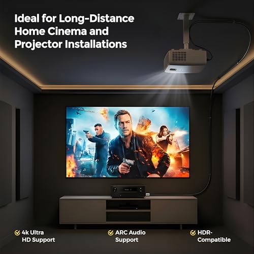 True HQ 4K HDMI Cable 10m, High Speed 18Gbps (HDMI 2.0), 4K@60Hz Ultra HD with HDR10, ARC, HDCP 2.2 and Ethernet – Long Lead for TV, Projector, Monitor, PS5, Xbox - Image 7