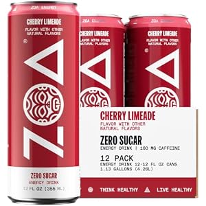 ZOA Zero Sugar Energy Drink, Cherry Limeade, 12 Pack, 12 Fl Oz Cans | With Electrolytes, Vitamins B and C, supporting hydration with 160 mg plant based caffeine from green tea and green coff