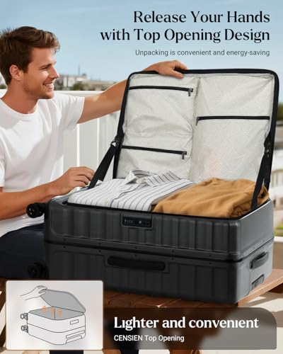 Checked Luggage, 28 Inch Luggage with Spinner Wheels, Large Suitcase with Lightweight PC Hard Shell, Aluminum Frame, Top Opening, YKK Zipper, TSA Lock (Black, 1PC)2