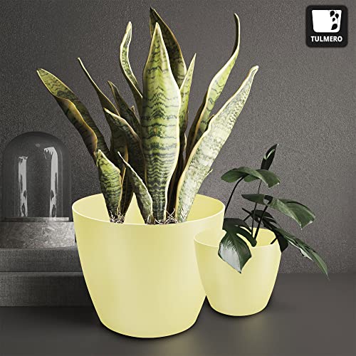 TULMERO Matte Flower Pot, Plastic Planter, Decorative Pot for Large and Small Plants Set of 2, Yellow, Diameter 18 cm - Image 4