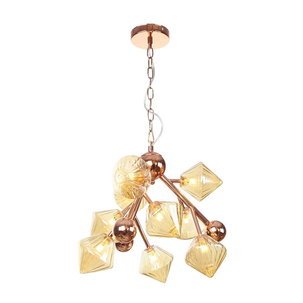 Lustre LED G4 à 9 lumières en verre diamant et métal suspendu pour grand salon chic