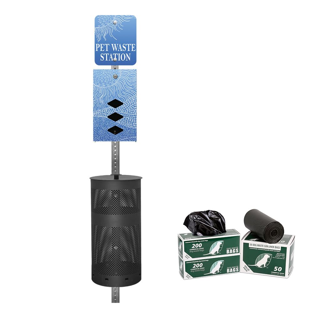 ZERO WASTE USA - Rust Proof Aluminum Dog Waste Station for Roll Bags - Free 400 Waste Bags & 25 can Liners - Over 500k Sold in USA (Rolling Hills Blue