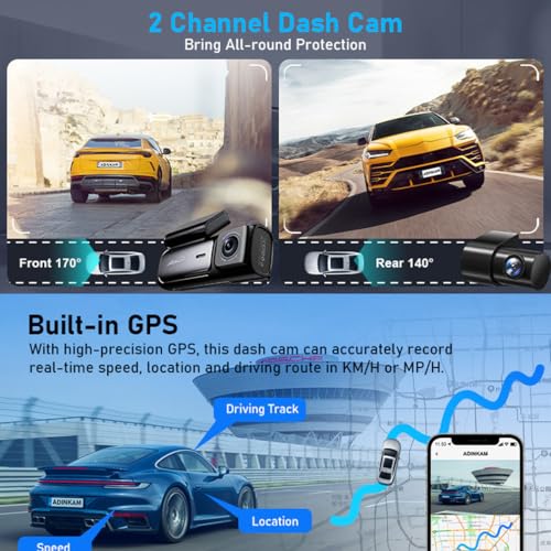 XRC TECH Câmera veicular WiFi 5G com lente dupla 4K + 1080p DVR para carro frontal + câmera traseira
