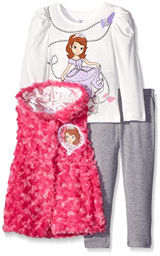 Disney Girls' Sofia Vest, Top, and Legging Three-Piece Set
