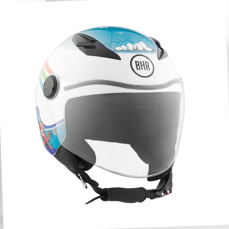 Casco Moto Bambino Demi-Jet, BHR 838 CHILDREN, Casco Scooter per Bambini/Bambine Omologato ECE 22.06, Visiera Antigraffio e Sgancio Micrometrico, Sea, L