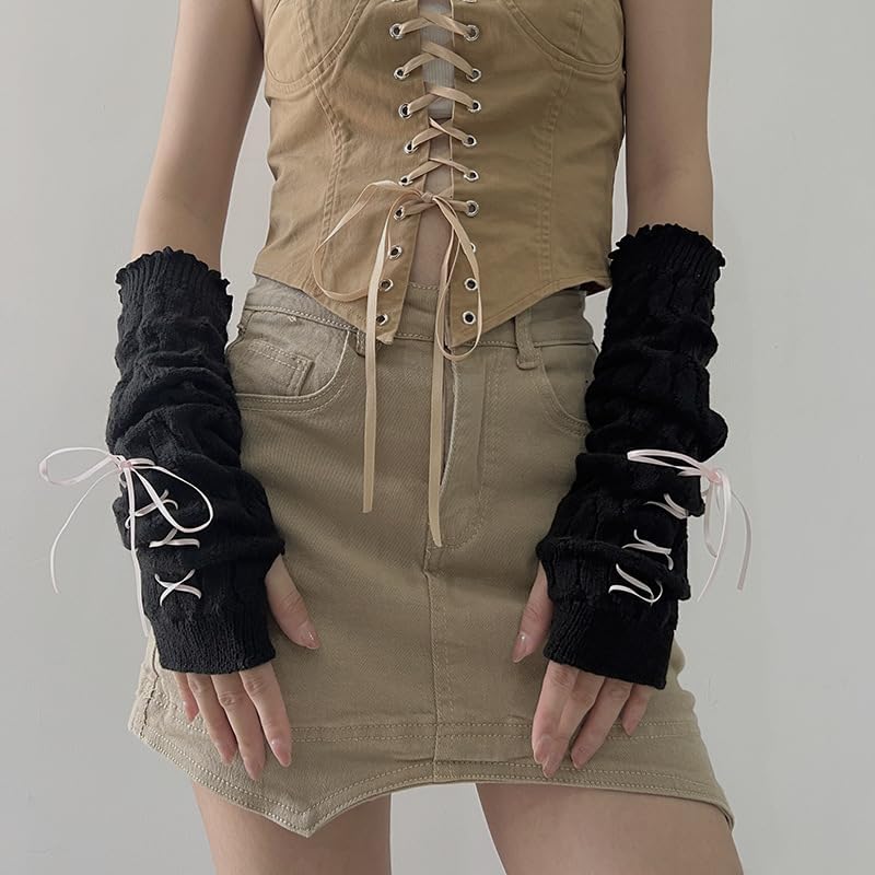 Women Knitted Arm Warmers Fairy Grunge Fingerless Gloves Winter Warm Thumb Hole Mittens Y2K Accessories - Image 6