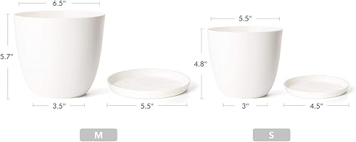 Miniatura 6 de Mkono - Juego de 5 maceteros de plástico con bandejas, para interiores, de 6.5 pulgadas, macetas decorativas modernas con orificio de drenaje para