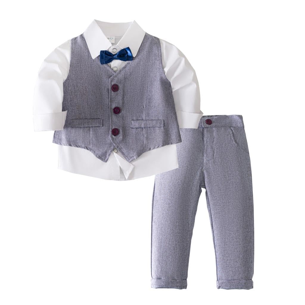 Lito Angels Completo Elegante Bambino Abito Formale con Gilet e Papillon, Grigio