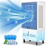 ACHAZEL 4,129 CFM Evaporative Air Cooler for 1076 Sq. Ft, 3-Speed Portable Swamp Cooler with 13.21 Gal Water Tank, 120° Oscillation, 3-in-1 Water Cooler Fan for Indoor, Outdoor, Garage, Commercial Use