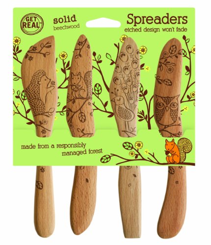 Talisman Designs 2302 Laser Etched with Woodland Design Beechwood Cheese Spreaders, Set of 4