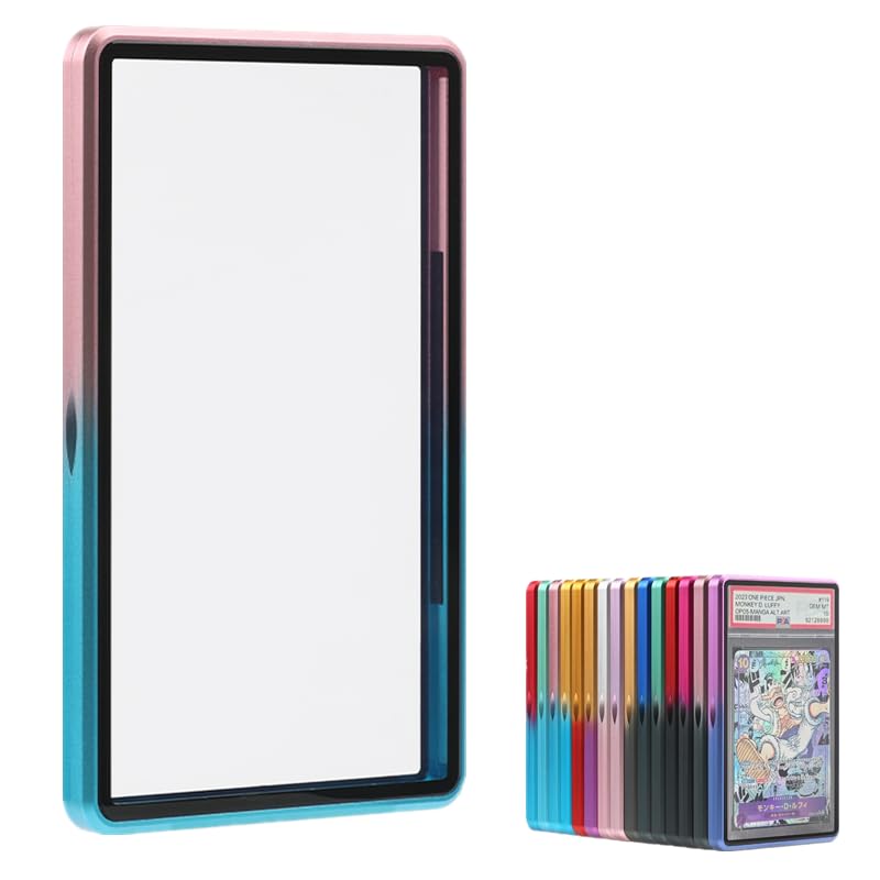 Premium Graded Magnetic Trading Card Protector One Touch Card Holder UV Protection - 35pt PSA & CGC Slab Bumper Guard,Scratch Resistant Aluminum Frame Card Storage Holders (Pink+Blue)