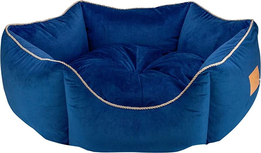 Image of PetLux Velvet Pet Smile Super Soft Reversible Bed For Indoor Cats, Dog Bed for Puppy And Kitty Round Bed, Sofa Basket For A Dog & Cat | Pet Bed With Pillow (L, Blue)
