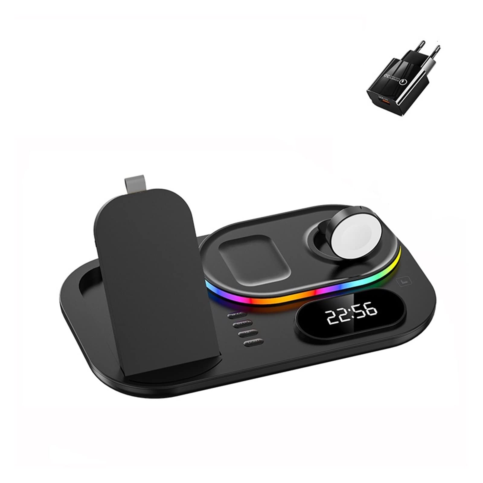Chargeur sans Fil, Support de Chargeur sans Fil 30W 4 en 1 for Station d'accueil de Charge Rapide de Montre de téléphone(Black with Plug)
