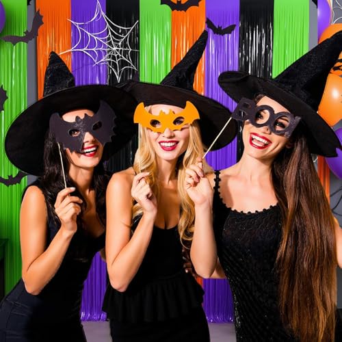Image of 4 Packs Halloween Foil Fringe Curtain, Orange Black Purple and Green Metallic Tinsel Backdrop for Birthday, Baby Shower, Bachelorette, Halloween Party Decorations Favors Supplies Indoor Outdoor