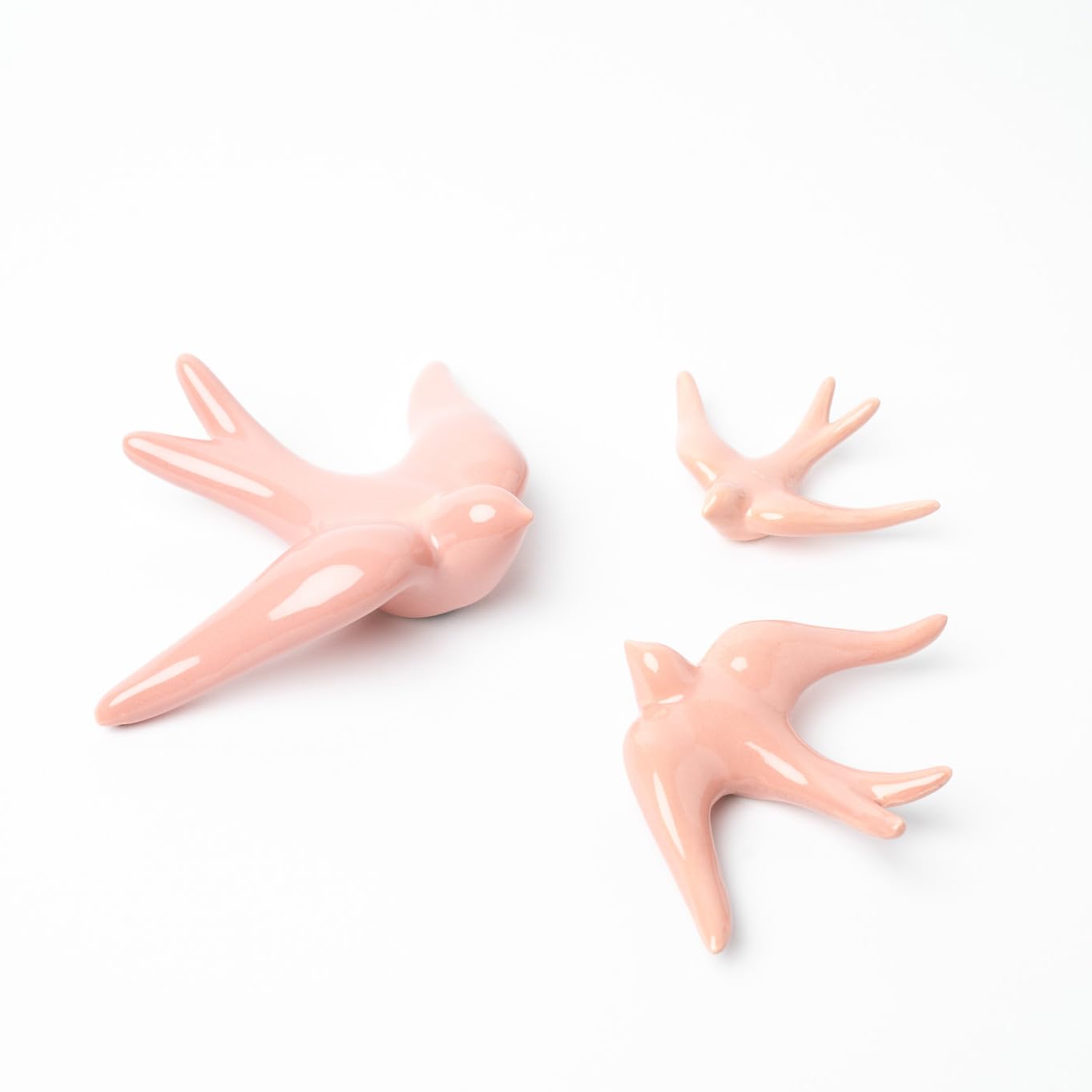 Life In A Bag - Set Di 3 Rondini In Ceramica Fatte A Mano – Decorazione Parete Rosa Pallido Con Supporti