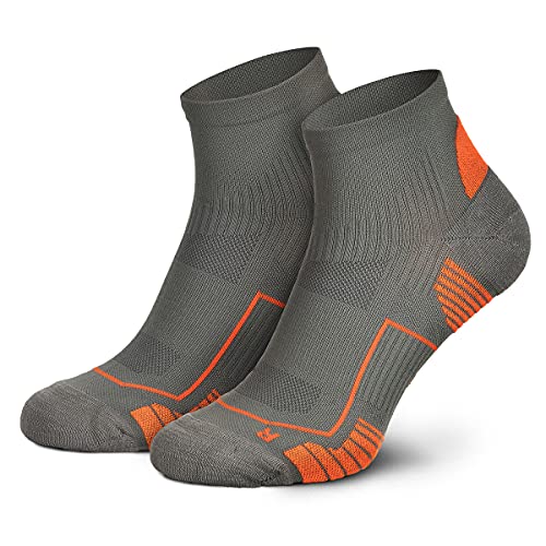 Piarini Laufsocken Herren Kurz Atmungsaktive Jogging Socken MESH Gewebe Lauf Socken Anti-Blasen Naht Fitness Socken Sportsocken Grau Orange 43-46 Cover