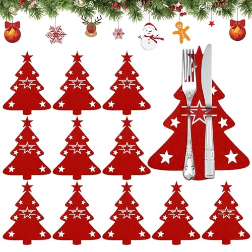 ZZRSYJ Bolsa Cubiertos Navidad, 12 Piezas Porta Cubiertos Navideños Bolsas, Fieltro Bolsita para Cubiertos de Navidad, Soporte para Cubiertos de Navidad, para Cubiertos de Navidad para Decoración (A)