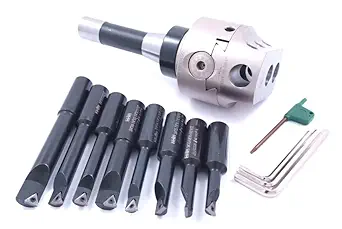 HHIP 1001-0205 Indexable Tool Set with 3 Boring Head, R8 Shank and 8 Boring Bars