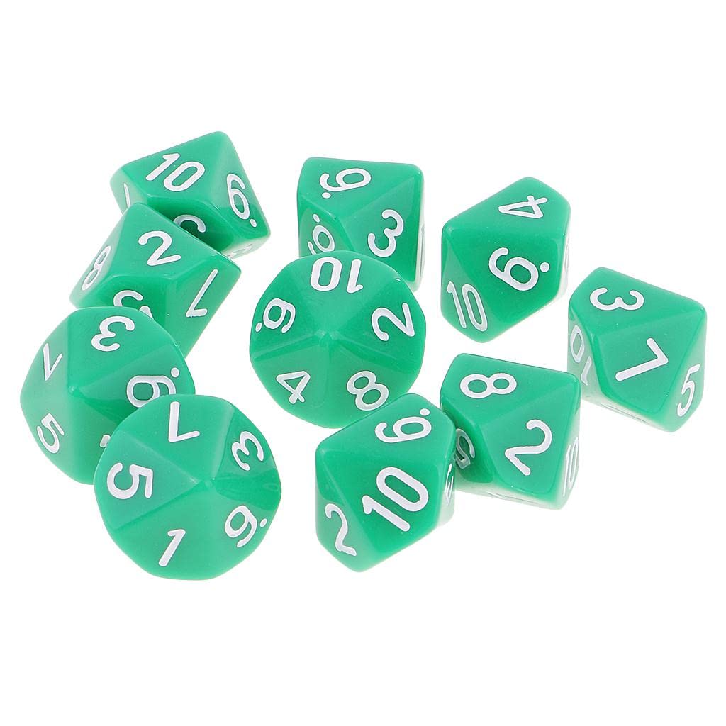10 Pieces 10-sided Dice D10 Polyhedral Dice for And Games, Light Green, 16mm