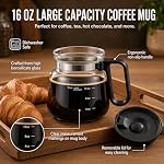 Mug en forme de cafetière avec couvercle, tasse mini cafetière en verre de 16oz, mug de voyage transparent résistant à la chaleur, tasse à café résistante aux éclaboussures pour bureau & cadeau pour les amateurs de café