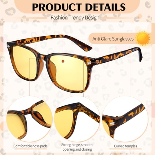 Image of Polarized Sunglasses for Women Men Night Vision Glasses Anti Glare | Yellow Anti Glare UV400 Lens, Lightweight Square Frame, for Day Night Use, Driving, Fishing, Cycling, Traveling