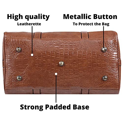 Image of ZAINTO Unisex Textured Leatherette Stylish 35 Liter Cabin Bags For Travelling In Flight 7Kg Travel Textured Leather Duffle Bags For Men And Women (Tan, 28 Cm)