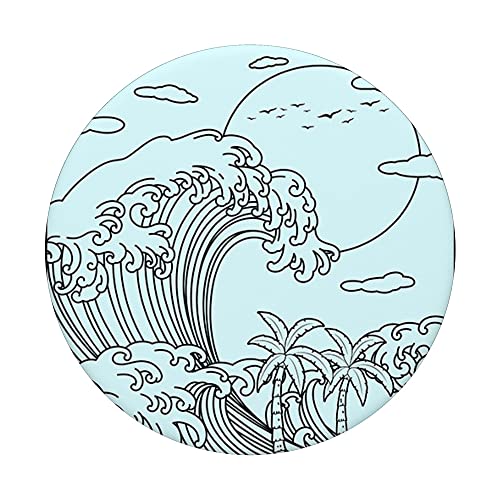 Coconut Girl Aesthetic Summer Beach Great Wave Off Kanagawa PopSockets Swappable PopGrip, Black - Image 3
