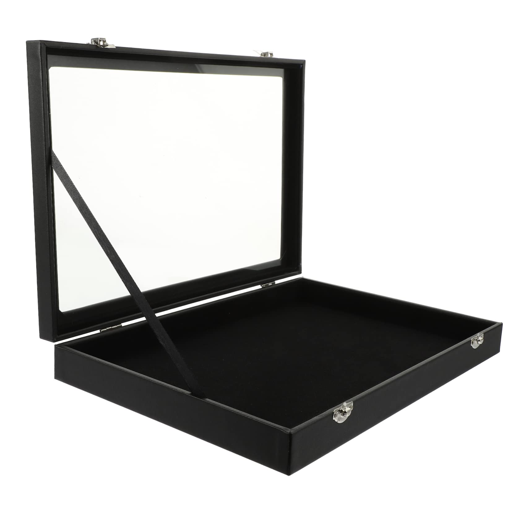 YZCIS Box Tablett Uhren Tragbare Glasanhänger Fenster Halskette Ringe Aufbewahrung B Schublade Klarer Ring Durchsichtige Plattenabdeckung mit Ledervitrine Organizer Armbänder Armband (Schwarz 2