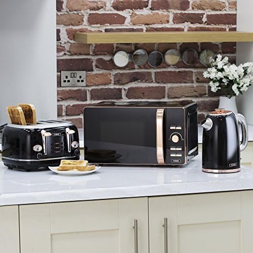 Tower Bottega T20017 4 Slice Stainless Steel Toaster with Variable Browning Control, Defrost and Reheat Settings, Black and Rose Gold
