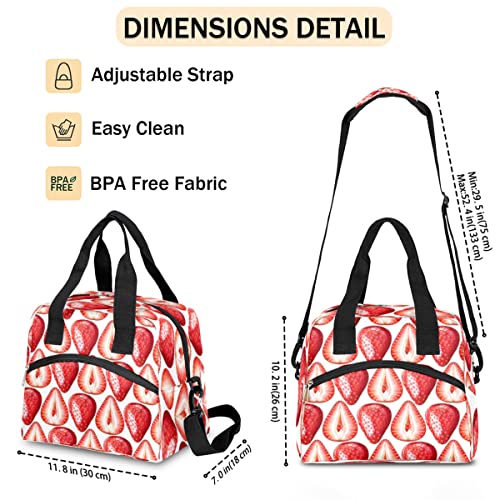 Koblen Strawberry Fruit Plant Insulated Lunch Bag For Women Men Reusable Lunch Box Cooler Tote Shoulder Bag Lunch Container For Adult Office Work Picnic Travel Outdoor #TOP3