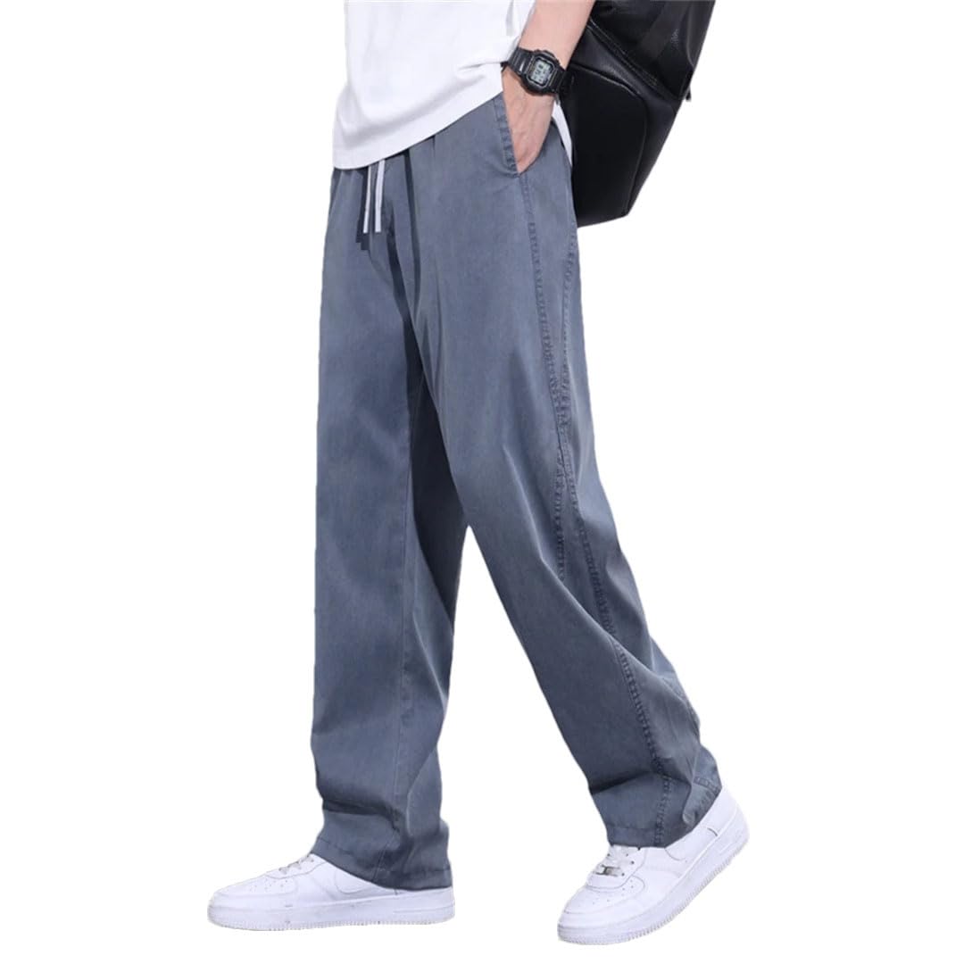 Pantaloni vintage da uomo in tessuto Lyocell traspirante pantaloni elastici in vita dritti larghi pantaloni larghi