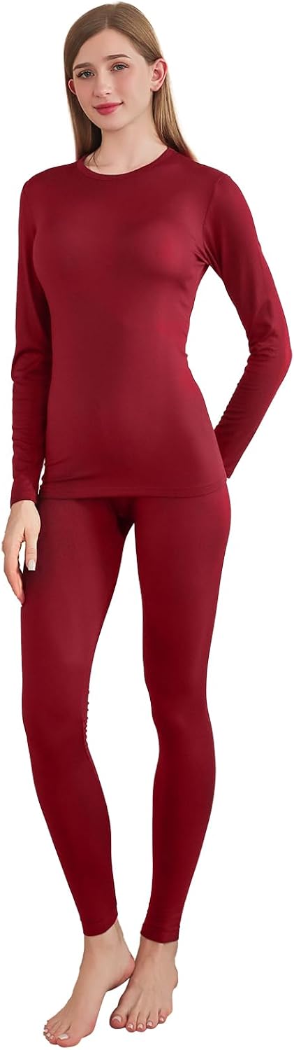 Jumda Thermal Underwear for Women Set, Fleece Lined Base Layer Women Top Bottom, Anti Odor Long Johns & Sleeve Shirt
