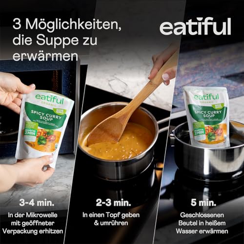 EATIFUL Curry-Suppe, Hergestellt Mit Bio-Gemüse, Thailändische Verzehrfertige Vegane Curry-Suppe, Ohne Zugesetzte Konservierungsstoffe, Glutenfrei, Ohne Gentechnik, 400g (Packung Mit 3 Stück)