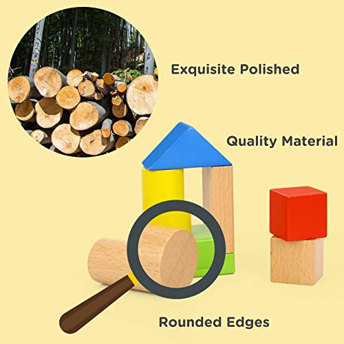 TOOKYLAND Kids Wooden Building Blocks Construction Building Toys Set Stacking Bricks Board Games Educational Montessori Toy for Toddlers - 100 Pieces