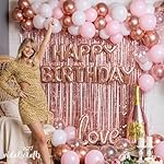 VIDAL CRAFTS 71-Piece Rose Gold Birthday Decorations - Party Backdrop with Latex, Foil & Confetti Balloons, Happy Birthday Banner & Rose Gold Foil Fringe Curtains - Image 2