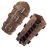 EaciTown 1 Piece PU Leather Arm Guards Medieval Arm Bracer Ren Faire Wristband Viking Bracers Halloween Dress Up Armband Brown