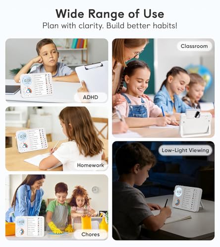 Image of 3-in-1 Visual Timer & ADHD Tool for Kids - ADHD Task Timer for Adults with Visual Schedule, Chore Chart & Planning Board for Home, School, Classroom, Work (White)