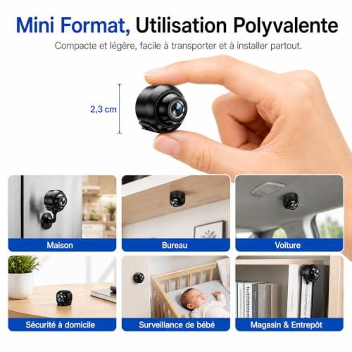 Camera Espion, Mini Caméra de Surveillance WiFi HD 1080P, avec Vision Nocturne Détection de Mouvement, Accès à Distance et Enregistrement Continu,Sans Fil Micro Caméra pour Voiture/Maison/Enfants – vue 4
