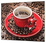Herdabdeckplatte Schneidebrett Spritzschutz aus Glas Universal 1-Teilig | 60x52 cm Kochfeldabdeckung Induktion Deko Kaffeetasse rot und heiss