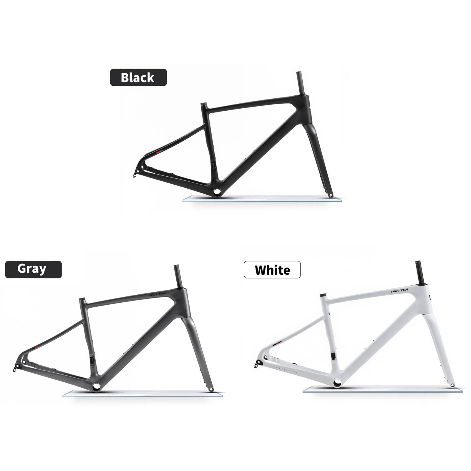 TUJISEK Telaio per Bici da Strada Gravel 700C 45/48/51/54Cm Telaio per Bicicletta in Fibra di Carbonio Telaio per ciclocross con Freno a Disco Percorso Interno Perno Passante 12x100/142mm(White,51cm)