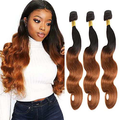 1B30 Human Hair Bundles Body Wave Ombre Hair Bundle Brazilian Remy Hair Weave Wet And Wavy Hair Bundles Tow Tone 1B Brown Hair 3 Bundles 16 18 20 Inch