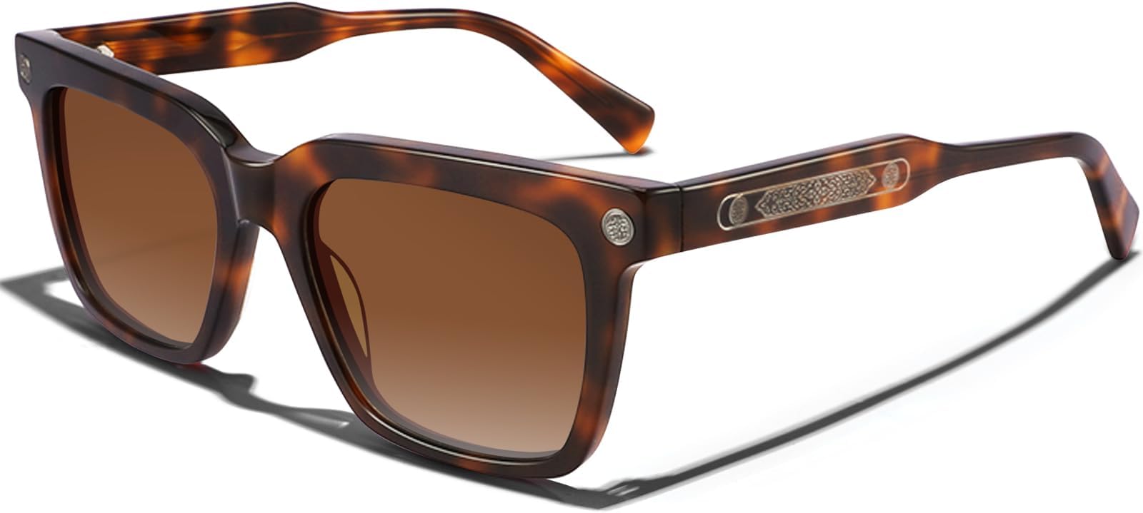 CARFIAAcetate Polarised Mens Sunglasses UV Protection Retro Square Eyewear for Driving Outdoors with Metal Rivets