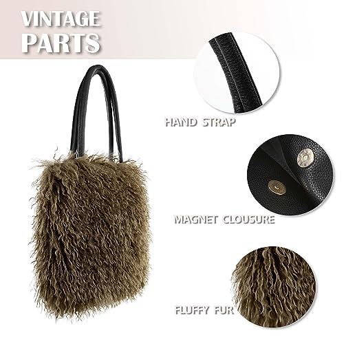 Image of Women's Fuzzy Tote Bag Curly Handbag Furry Shoulder Bag Large Plush Top Handle Purses Winter