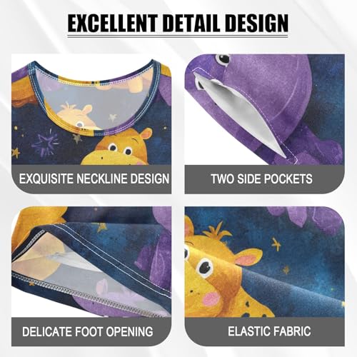 Pajama Short Sets Starry Hippo Pattern Print Soft Cotton Summer Sleepwear 2 Piece PJS Size 5-14T3