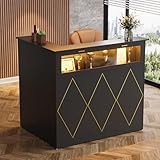 MSFE Empfangstheke mit LED, Empfangstresen Rezeptionstresen L Form mit Schubladen und Schränken, Moderner Rezeptionstheke Rezeption Tisch Verkaufstheke für Salon Geschäft Hotel,126x93x111cm (Schwarz)