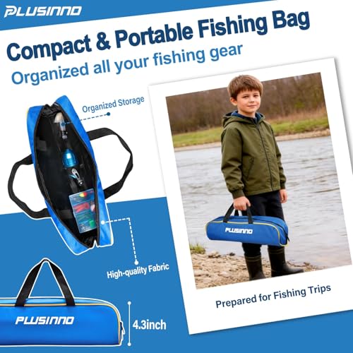 Image of PLUSINNO Kids Fishing Pole with Spincast Reel Telescopic Fishing Rod Combo Full Kits for Boys, Girls, and Adults(Blue, 120cm 47.24In)