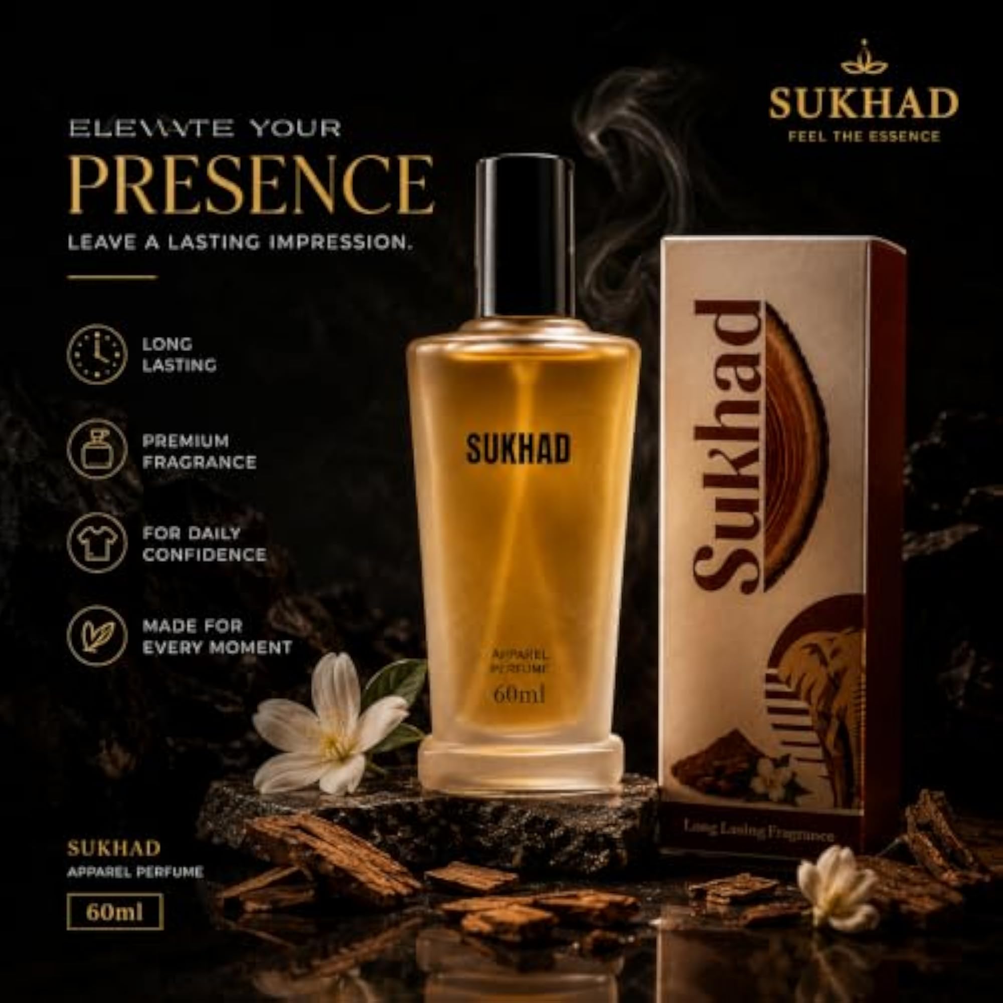 SUKHAD Apparel Perfume 60ml, Long Lasting Fabric Spray