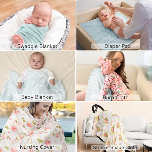 Momcozy Swaddle Blanket, Muslin Swaddle Blankets Girl, Breathable Bamboo Baby Blanket, Floral Pattern Swaddle Blankets Baby Girl, New Born Essentials For Baby 4 Pack, 47 X 47 Inches #TOP4