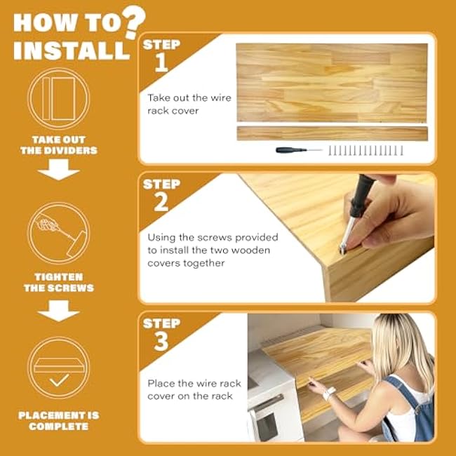 16 * 36 in Wooden Wire Shelf Cover 3 PCS Removable Pantry Shelf Cover Wire Rack Covers with Screw Accessories for Kitchen Closet Bathroom Store Office