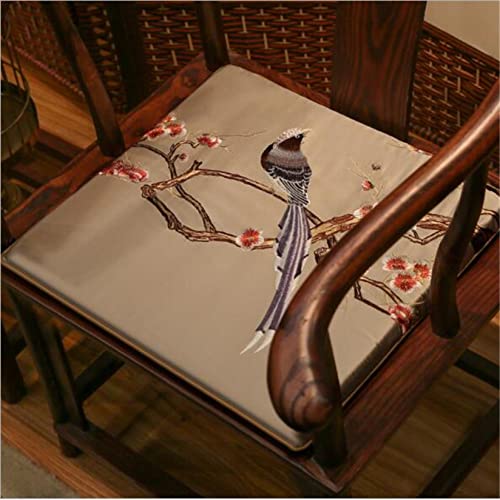 Cuncoo Desk Chair Pad Magpie Embroidered New Chinese Style Seat Cushion High-Grade Non-Slip Yellow Blue Birds Tatami #TOP2